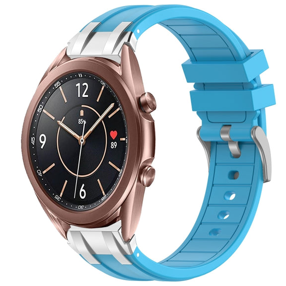 For Samsung Galaxy Watch3 41mm 20mm Quick Release Silver Buckle Royal Silicone Watch Band(Sky Blue)