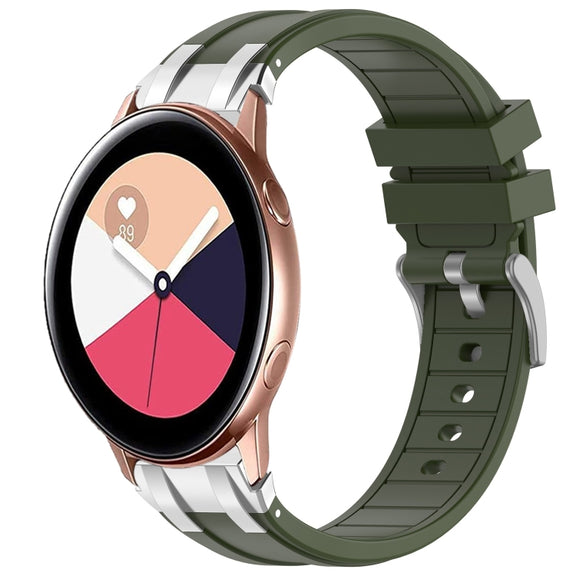 For Samsung Galaxy Watch Active 20mm Quick Release Silver Buckle Royal Silicone Watch Band(Olive Green)