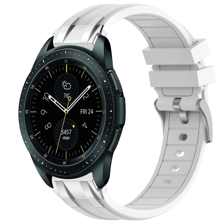 For Samsung Galaxy Watch 42mm 20mm Quick Release Silver Buckle Royal Silicone Watch Band(White)