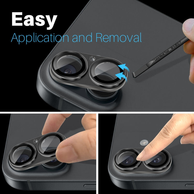 For iPhone 16 / 16 Plus NORTHJO Matte Camera Lens Protector Tempered Glass Rear Lens Film(Black)