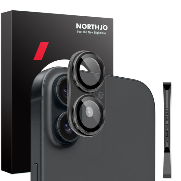 For iPhone 16 / 16 Plus NORTHJO Matte Camera Lens Protector Tempered Glass Rear Lens Film(Black)