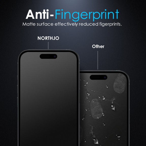 For iPhone 16 Plus NORTHJO Matte Silkscreen Anti-Fingerprint Tempered Glass Film