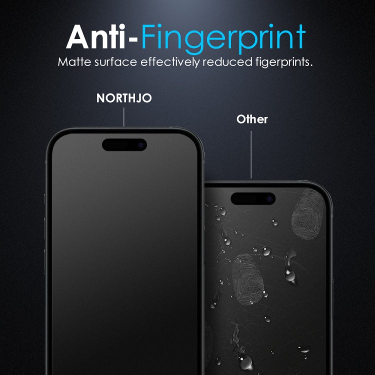 For iPhone 16 Plus NORTHJO Matte Silkscreen Anti-Fingerprint Tempered Glass Film