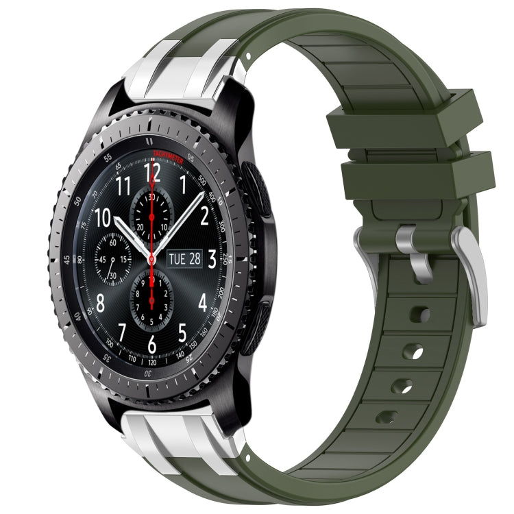 For Samsung Galaxy Gear S3 Frontier 22mm Quick Release Silver Buckle Royal Silicone Watch Band(Olive Green)