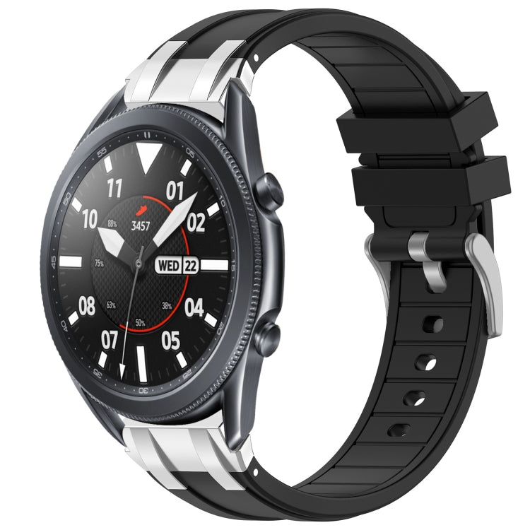 For Samsung Galaxy Watch 3 45mm 22mm Quick Release Silver Buckle Royal Silicone Watch Band(Black)