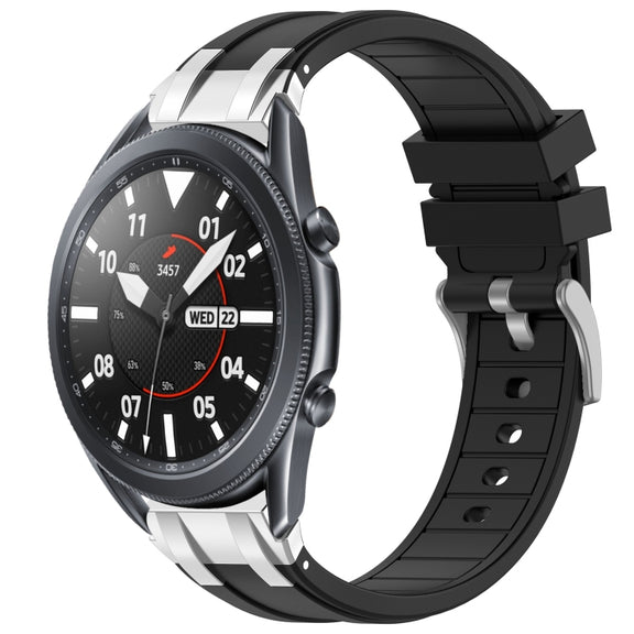 For Samsung Galaxy Watch 3 45mm 22mm Quick Release Silver Buckle Royal Silicone Watch Band(Black)