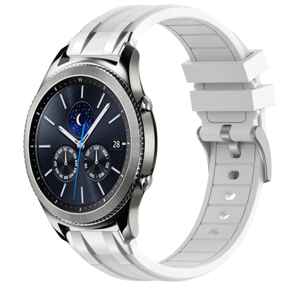 For Samsung Galaxy Gear S3 Classic 22mm Quick Release Silver Buckle Royal Silicone Watch Band(White)
