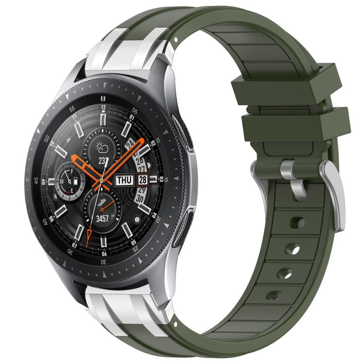 For Samsung Galaxy Watch 46mm 22mm Quick Release Silver Buckle Royal Silicone Watch Band(Olive Green)