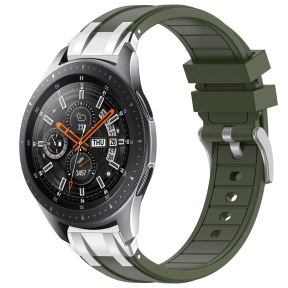 For Samsung Galaxy Watch 46mm 22mm Quick Release Silver Buckle Royal Silicone Watch Band(Olive Green)