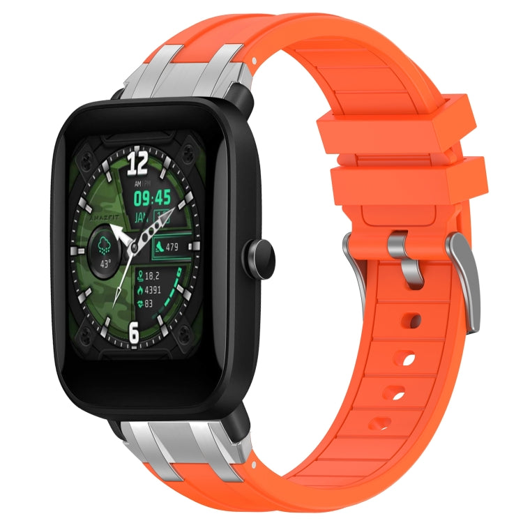 For Amazfit Bip U 20mm Quick Release Silver Buckle Royal Silicone Watch Band(Orange)