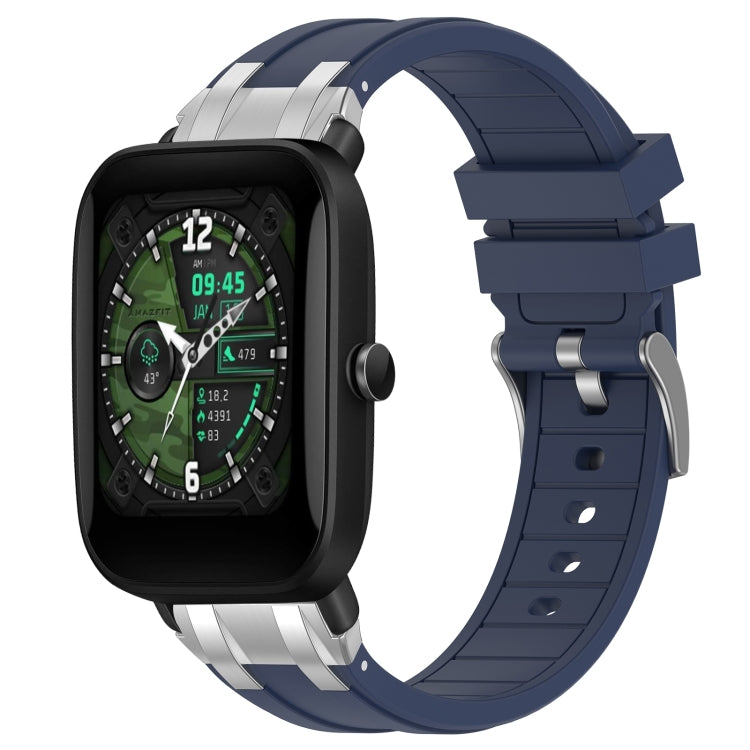 For Amazfit Bip U 20mm Quick Release Silver Buckle Royal Silicone Watch Band(Navy Blue)