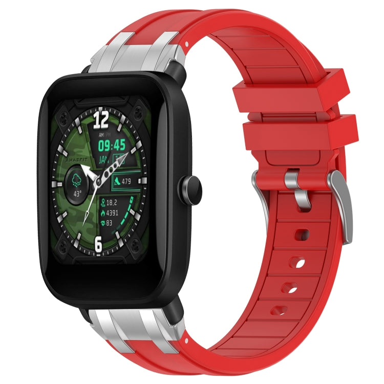 For Amazfit Bip U 20mm Quick Release Silver Buckle Royal Silicone Watch Band(Red)