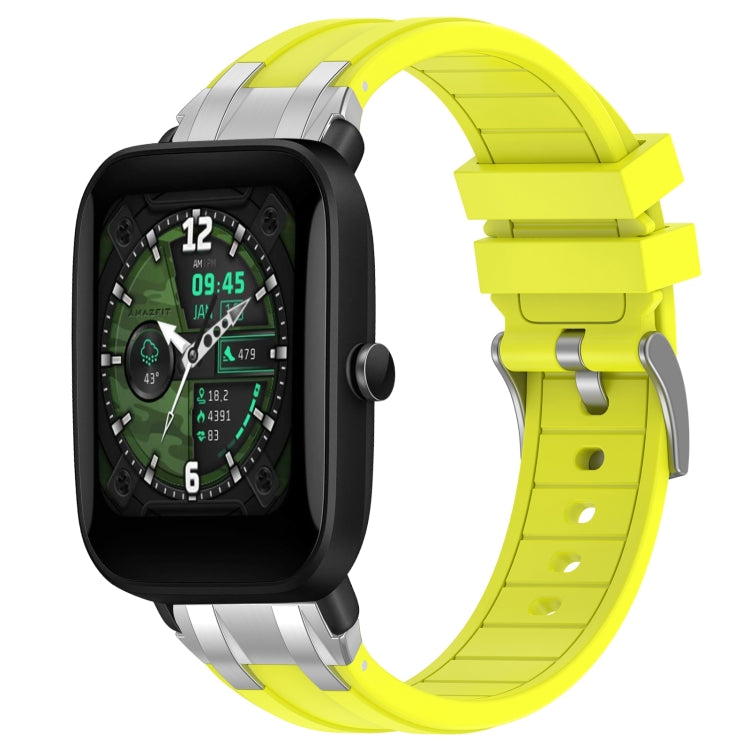 For Amazfit Bip U 20mm Quick Release Silver Buckle Royal Silicone Watch Band(Vital Yellow)
