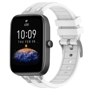 For Amazfit Bip3 Pro 20mm Quick Release Silver Buckle Royal Silicone Watch Band(White)