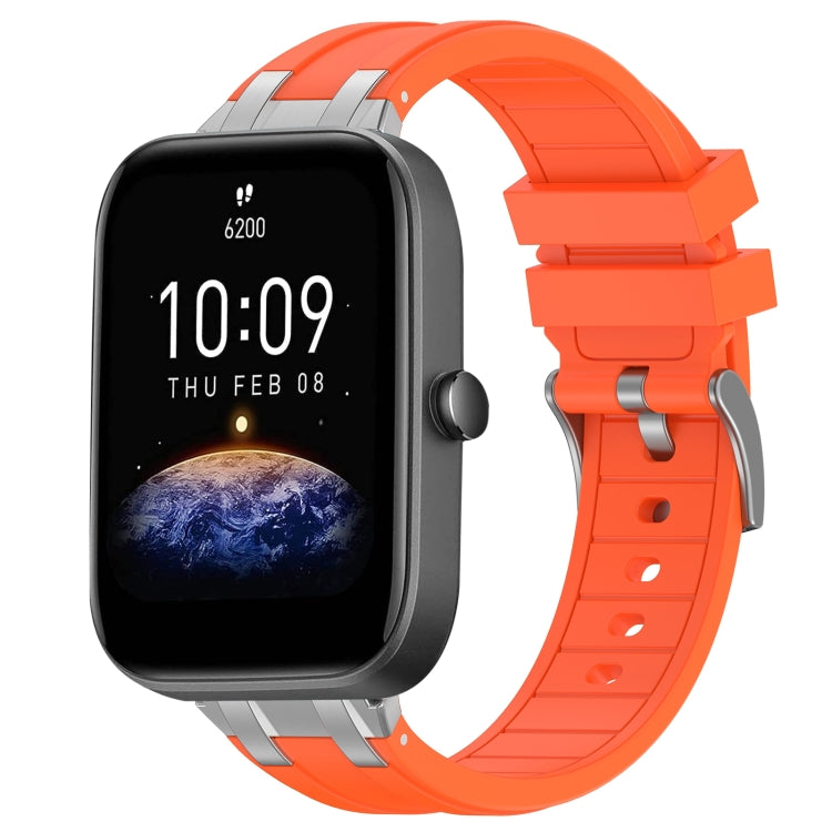For Amazfit Bip3 Pro 20mm Quick Release Silver Buckle Royal Silicone Watch Band(Orange)