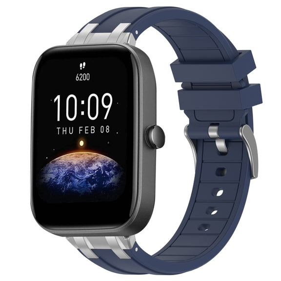 For Amazfit Bip3 Pro 20mm Quick Release Silver Buckle Royal Silicone Watch Band(Navy Blue)