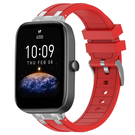 For Amazfit Bip3 Pro 20mm Quick Release Silver Buckle Royal Silicone Watch Band(Red)