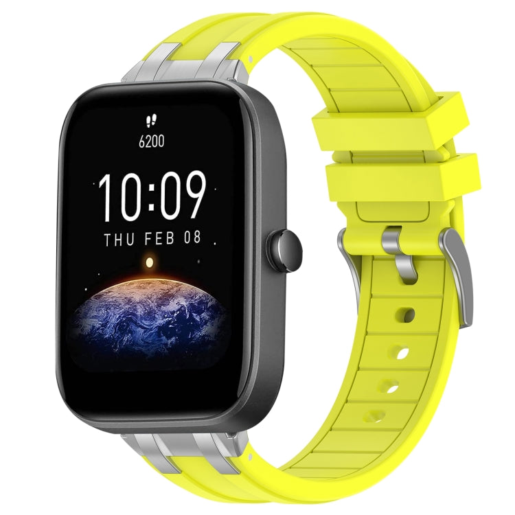 For Amazfit Bip3 Pro 20mm Quick Release Silver Buckle Royal Silicone Watch Band(Vital Yellow)