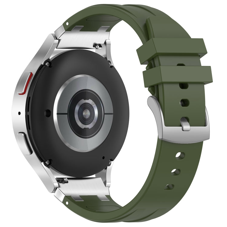 For Amazfit Active 20mm Quick Release Silver Buckle Royal Silicone Watch Band(Olive Green)