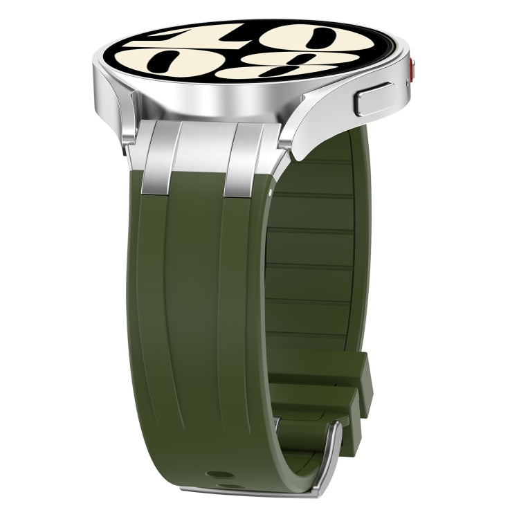 For Amazfit Active 20mm Quick Release Silver Buckle Royal Silicone Watch Band(Olive Green)