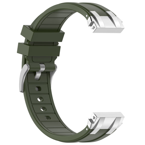 For Amazfit Active 20mm Quick Release Silver Buckle Royal Silicone Watch Band(Olive Green)
