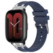For Amazfit Active 20mm Quick Release Silver Buckle Royal Silicone Watch Band(Navy Blue)
