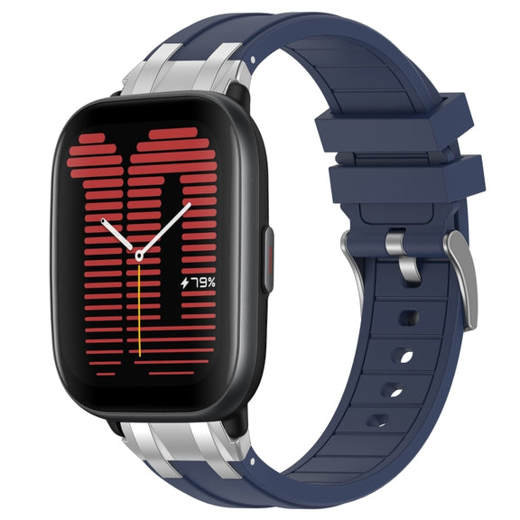 For Amazfit Active 20mm Quick Release Silver Buckle Royal Silicone Watch Band(Navy Blue)