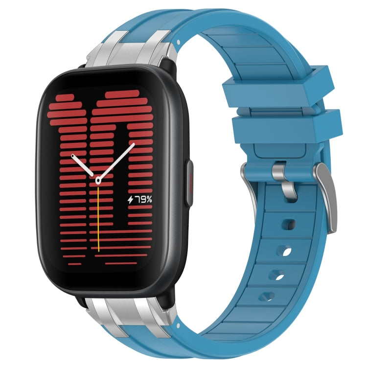 For Amazfit Active 20mm Quick Release Silver Buckle Royal Silicone Watch Band(Sea Blue)