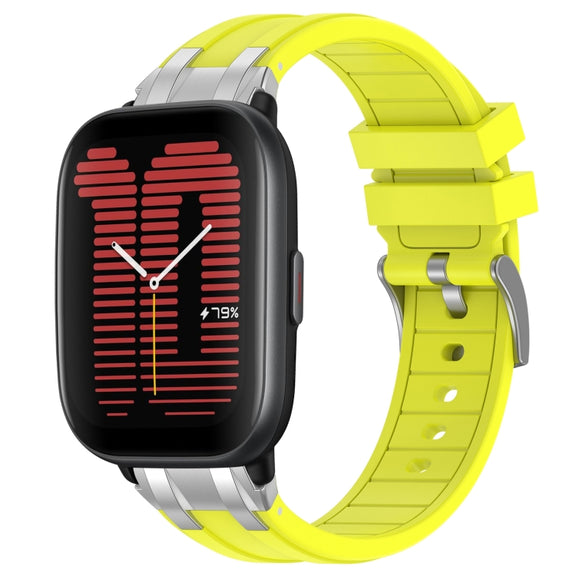 For Amazfit Active 20mm Quick Release Silver Buckle Royal Silicone Watch Band(Vital Yellow)