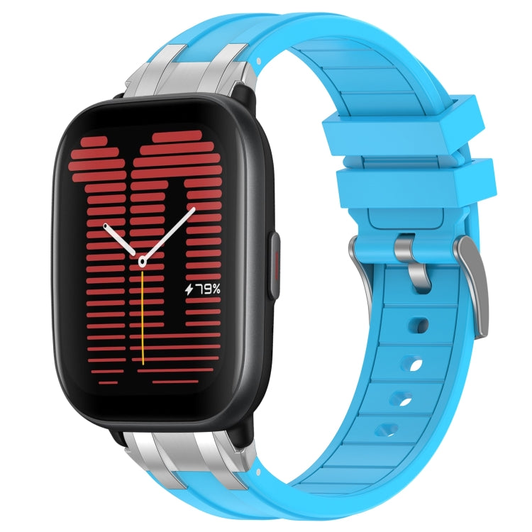 For Amazfit Active 20mm Quick Release Silver Buckle Royal Silicone Watch Band(Sky Blue)