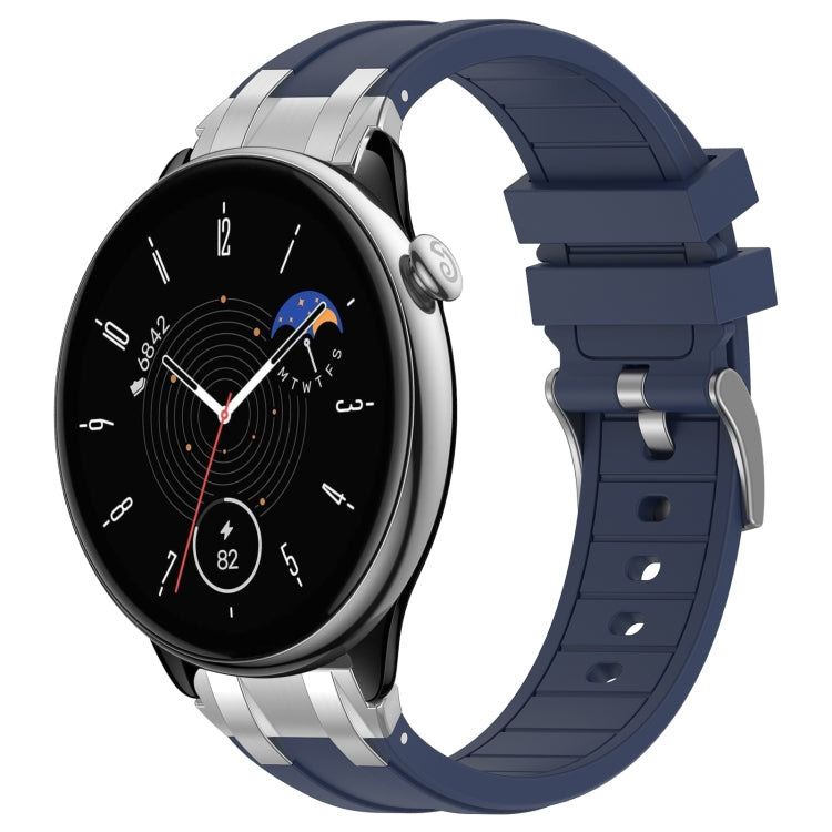 For Amazfit GTR Mini 20mm Quick Release Silver Buckle Royal Silicone Watch Band(Navy Blue)