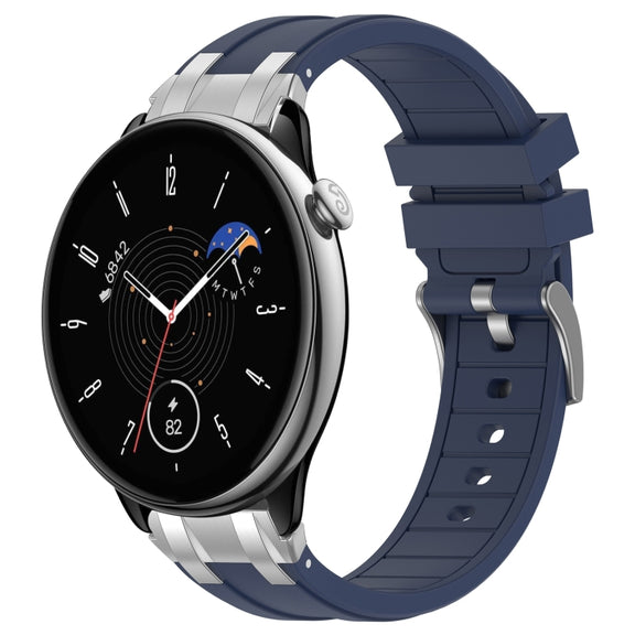 For Amazfit GTR Mini 20mm Quick Release Silver Buckle Royal Silicone Watch Band(Navy Blue)
