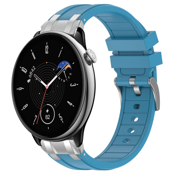 For Amazfit GTR Mini 20mm Quick Release Silver Buckle Royal Silicone Watch Band(Sea Blue)