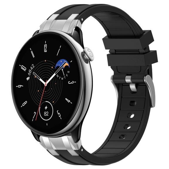 For Amazfit GTR Mini 20mm Quick Release Silver Buckle Royal Silicone Watch Band(Black)
