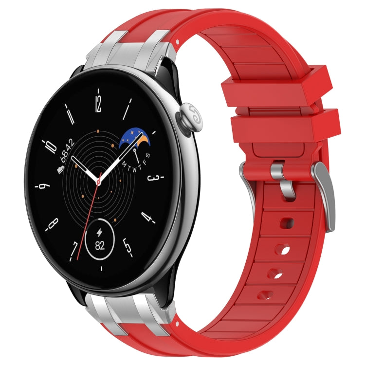 For Amazfit GTR Mini 20mm Quick Release Silver Buckle Royal Silicone Watch Band(Red)