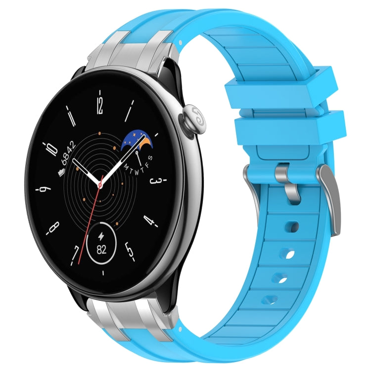 For Amazfit GTR Mini 20mm Quick Release Silver Buckle Royal Silicone Watch Band(Sky Blue)