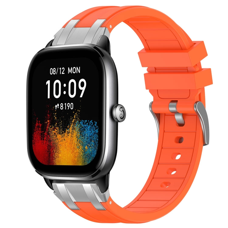 For Amazfit GTS4 Mini 20mm Quick Release Silver Buckle Royal Silicone Watch Band(Orange)