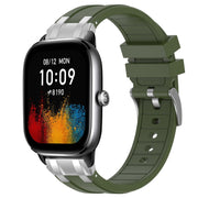 For Amazfit GTS4 Mini 20mm Quick Release Silver Buckle Royal Silicone Watch Band(Olive Green)