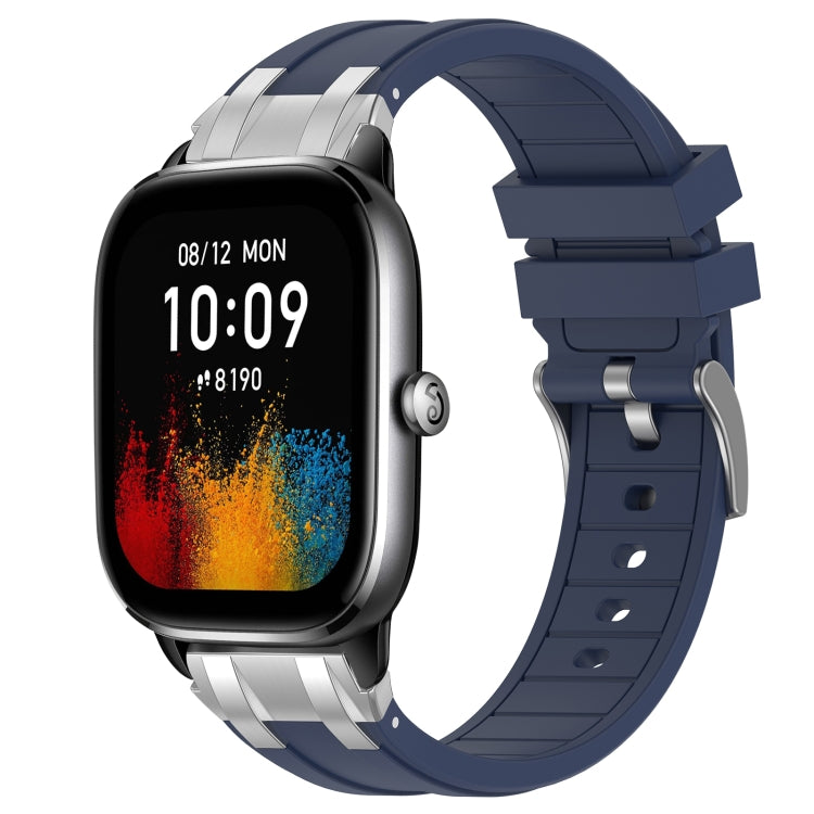 For Amazfit GTS4 Mini 20mm Quick Release Silver Buckle Royal Silicone Watch Band(Navy Blue)