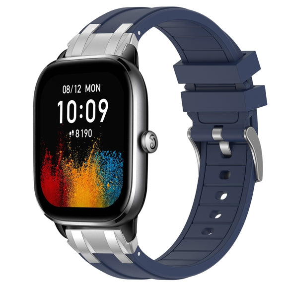 For Amazfit GTS4 Mini 20mm Quick Release Silver Buckle Royal Silicone Watch Band(Navy Blue)