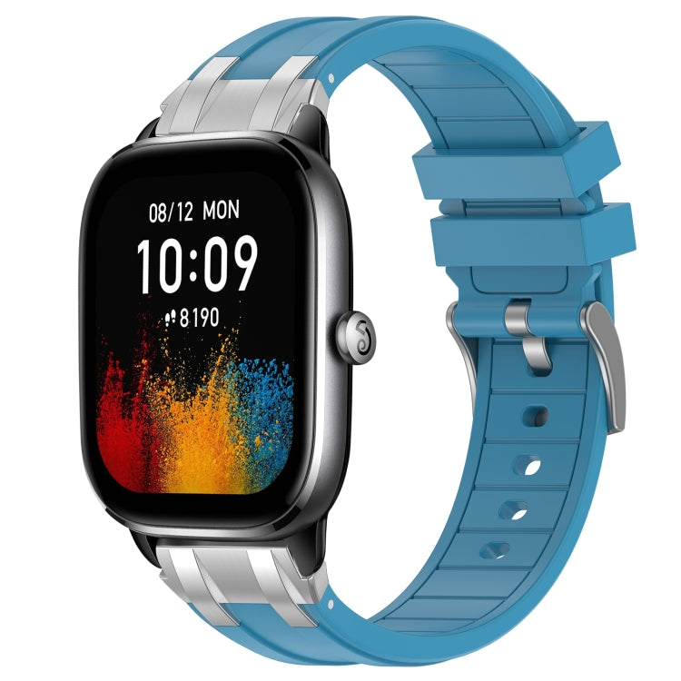 For Amazfit GTS4 Mini 20mm Quick Release Silver Buckle Royal Silicone Watch Band(Sea Blue)