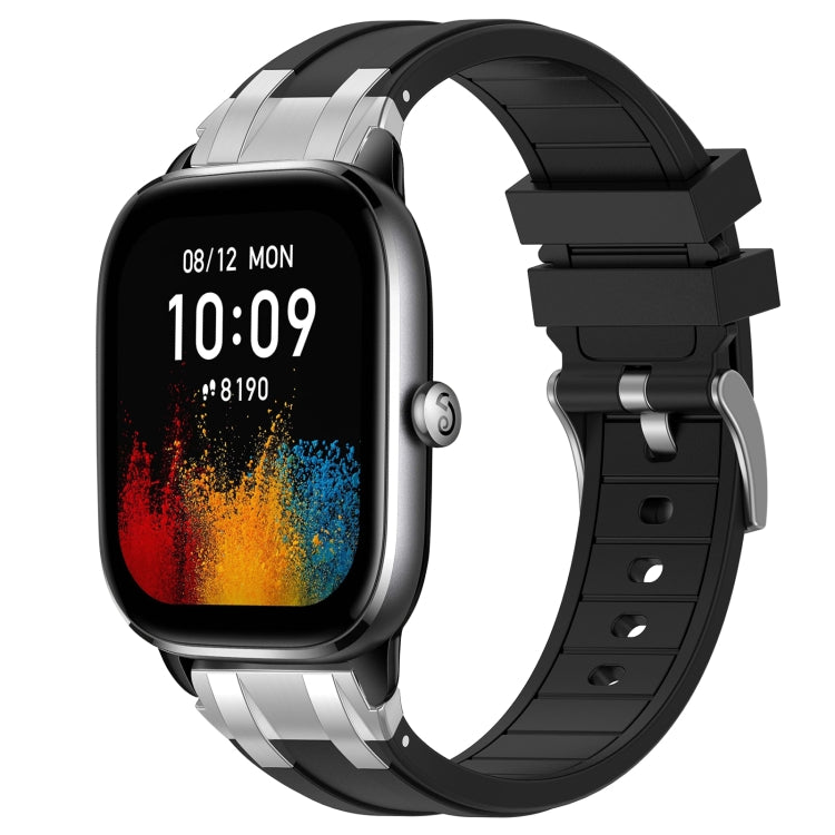 For Amazfit GTS4 Mini 20mm Quick Release Silver Buckle Royal Silicone Watch Band(Black)