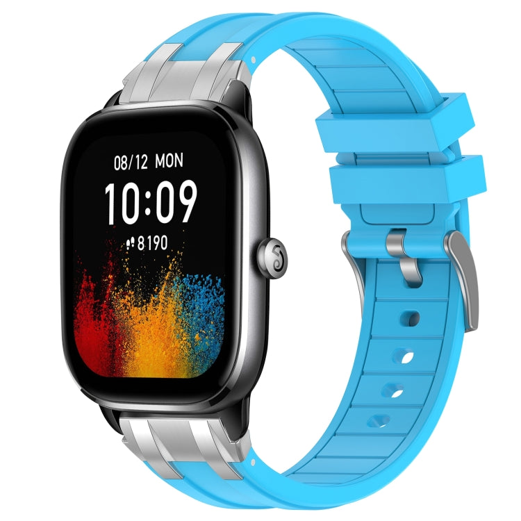 For Amazfit GTS4 Mini 20mm Quick Release Silver Buckle Royal Silicone Watch Band(Sky Blue)