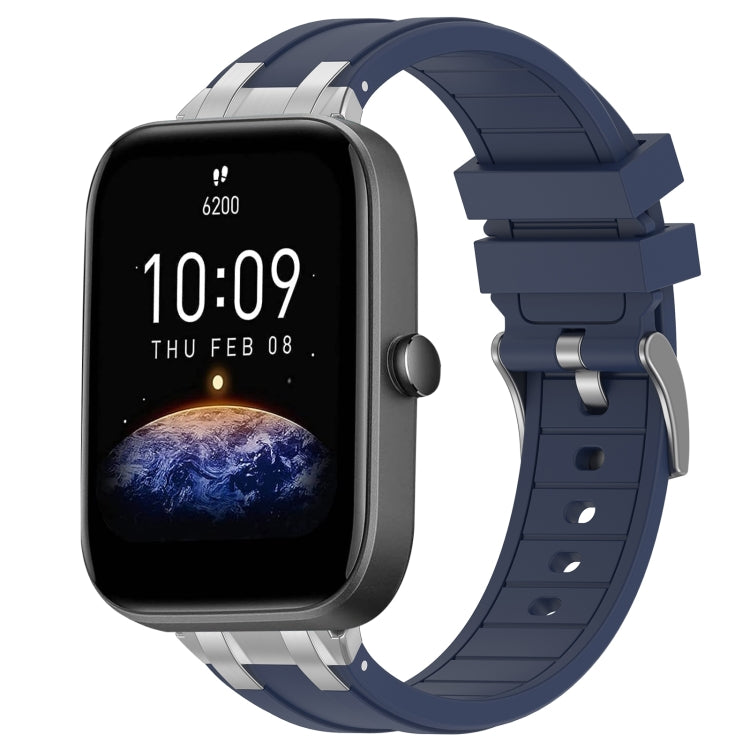 For Amazfit Bip3 20mm Quick Release Silver Buckle Royal Silicone Watch Band(Navy Blue)