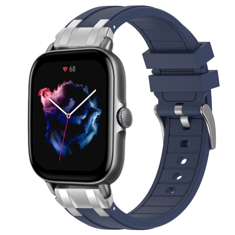 For Amazfit GTS 3 20mm Quick Release Silver Buckle Royal Silicone Watch Band(Navy Blue)