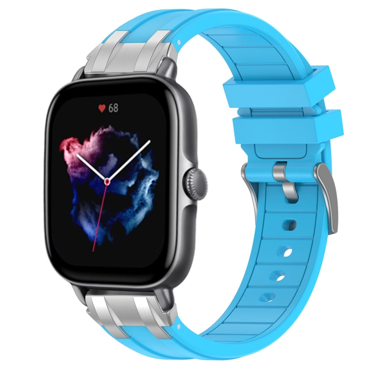 For Amazfit GTS 3 20mm Quick Release Silver Buckle Royal Silicone Watch Band(Sky Blue)