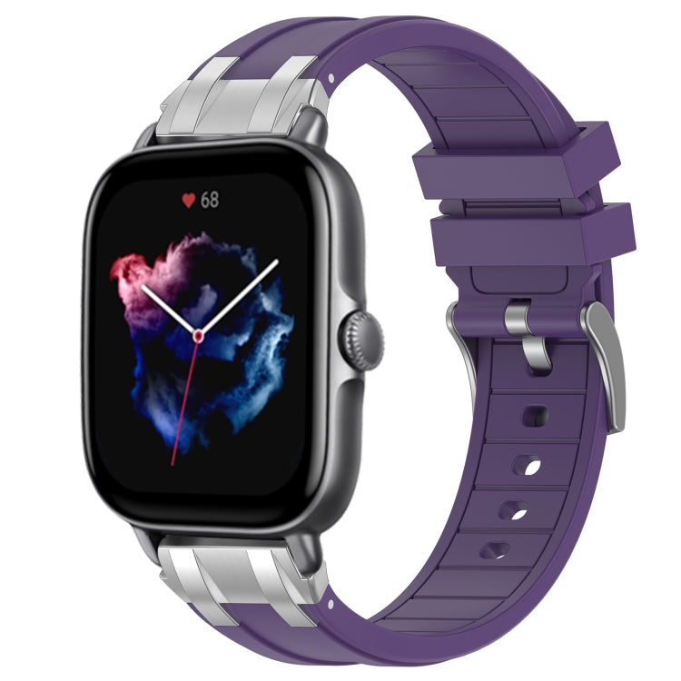 For Amazfit GTS 3 20mm Quick Release Silver Buckle Royal Silicone Watch Band(Purple)