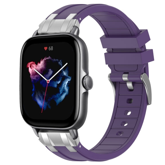 For Amazfit GTS 3 20mm Quick Release Silver Buckle Royal Silicone Watch Band(Purple)