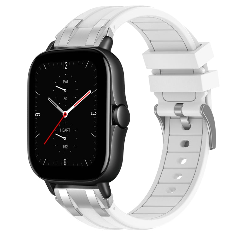 For Amazfit GTS 2e 20mm Quick Release Silver Buckle Royal Silicone Watch Band(White)