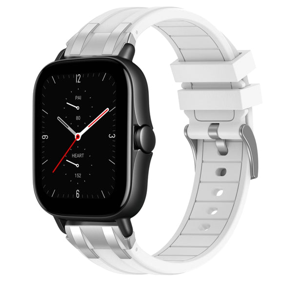 For Amazfit GTS 2e 20mm Quick Release Silver Buckle Royal Silicone Watch Band(White)
